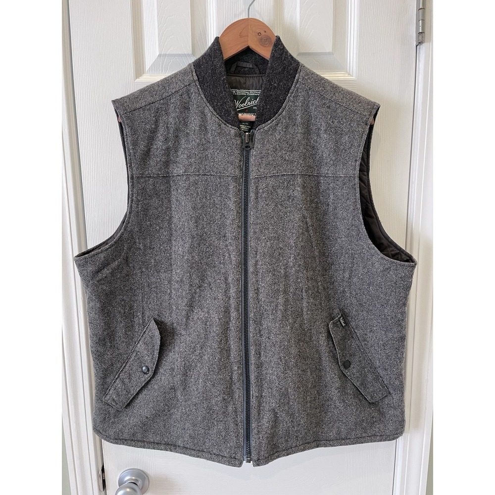 Woolrich Bear Claw Quilted Lined Utility Jacket Vest Gray Zip Men XL Wool Blend